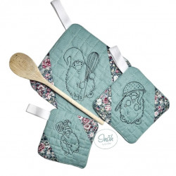 Stickserie ITH - Topflappen Untersetzer Küchen Gnome 10 Motive in 4 Größen